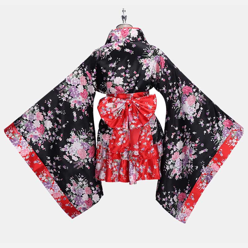 Cosplay Flower Print Bowknot Kimono Costume modakawa