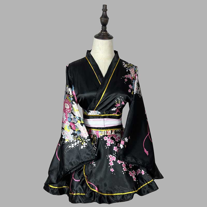 Cosplay Retro Flower Print V-neck Kimono Costume modakawa