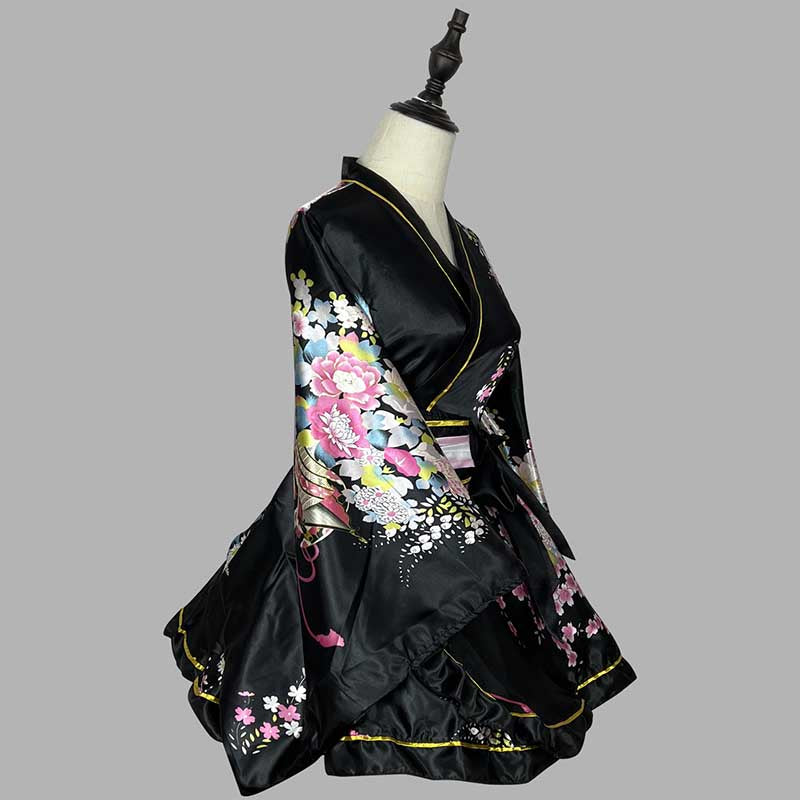 Cosplay Retro Flower Print V-neck Kimono Costume modakawa