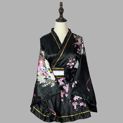 Cosplay Retro Flower Print V-neck Kimono Costume modakawa