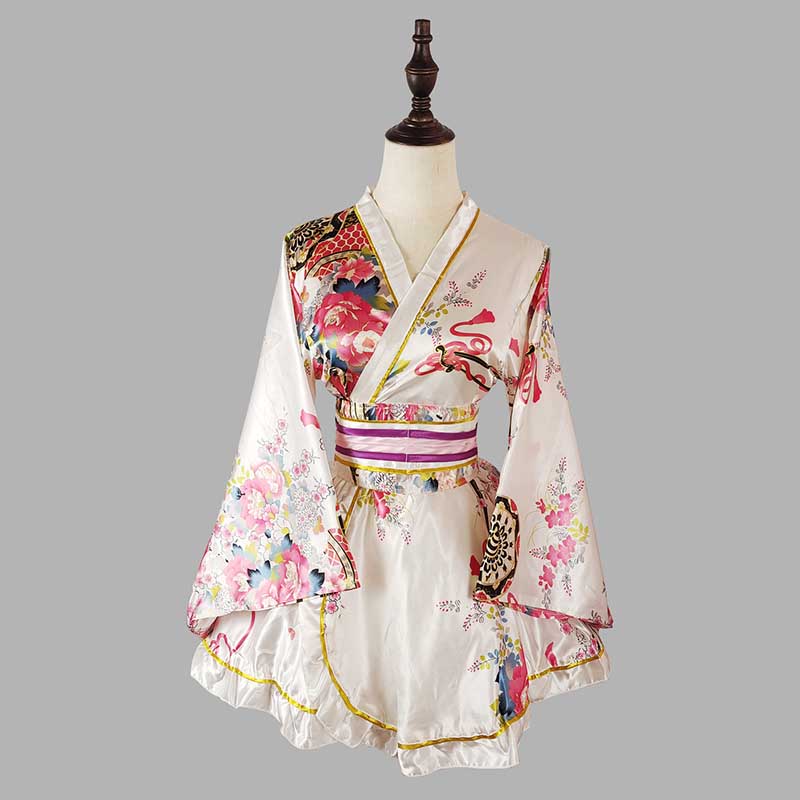 Cosplay Retro Flower Print V-neck Kimono Costume modakawa