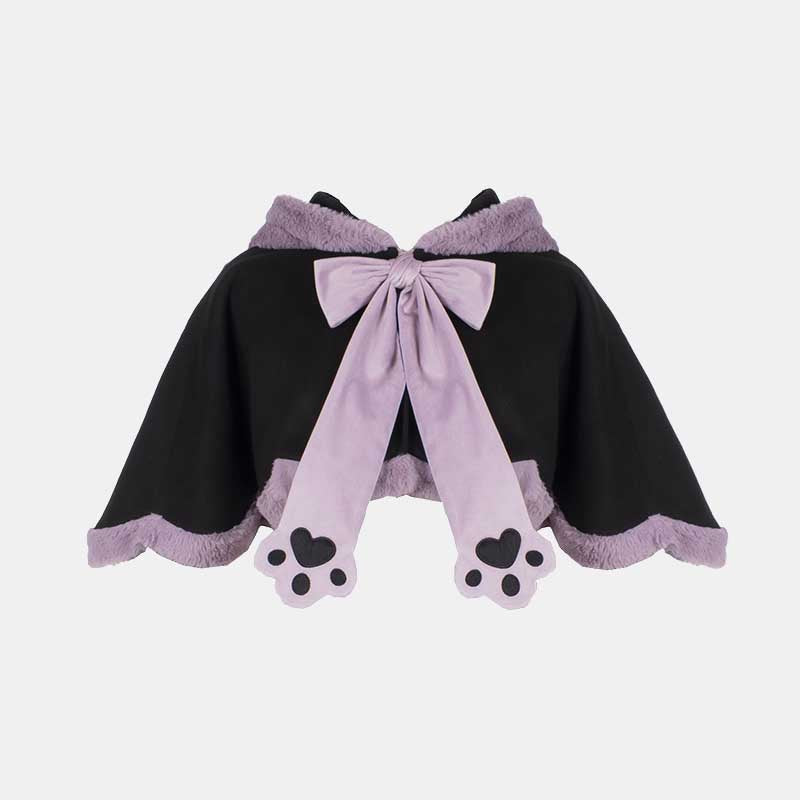 Purple Long Bunny Ears Hooded Bowknot Plush Short Cape modakawa