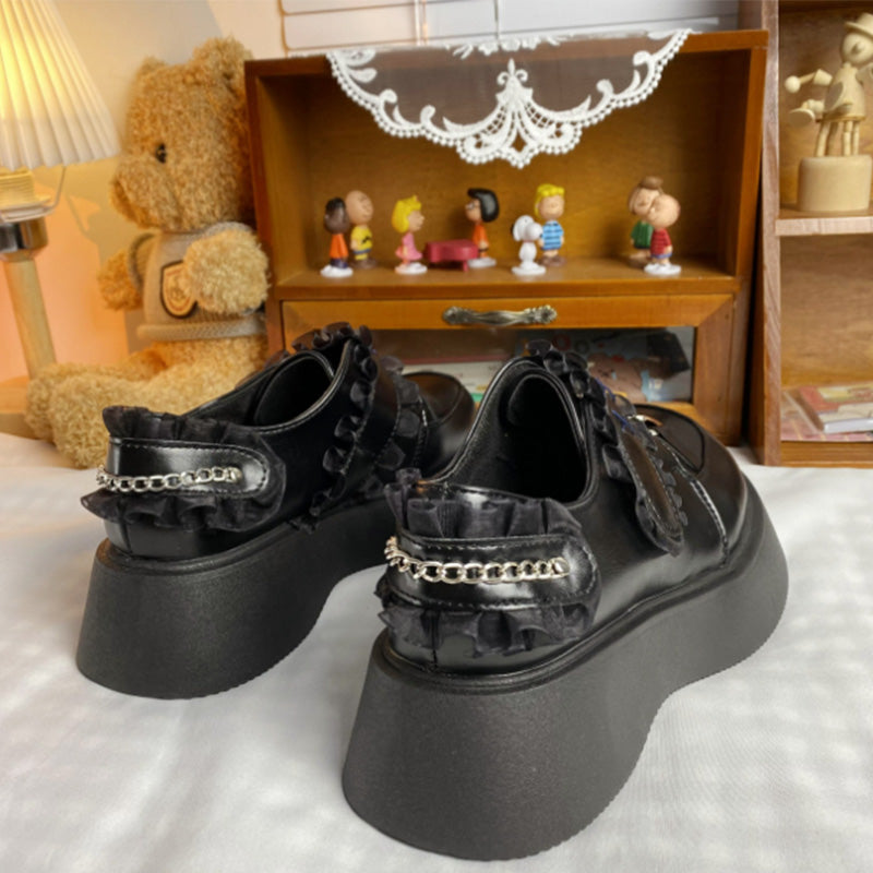 Black Platform Lace Lolita Mary Janes Shoes modakawa