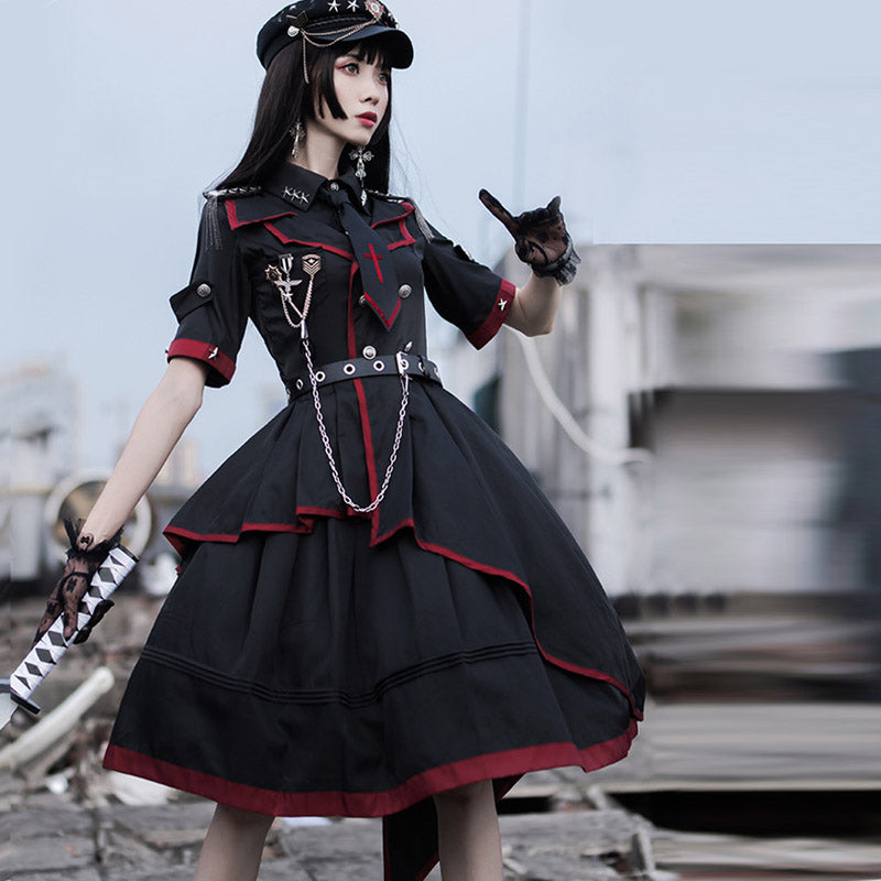 Y2K Gothic Lolita One Piece Dress Military Uniform SpreePicky