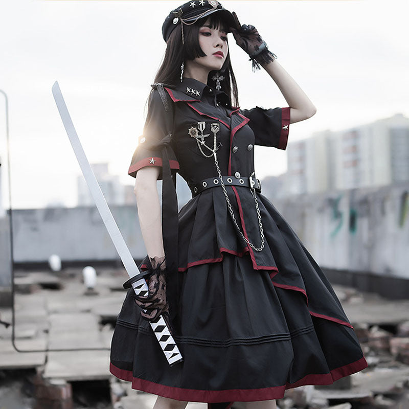 Y2K Gothic Lolita One Piece Dress Military Uniform SpreePicky