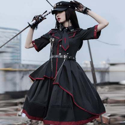 Y2K Gothic Lolita One Piece Dress Military Uniform SpreePicky