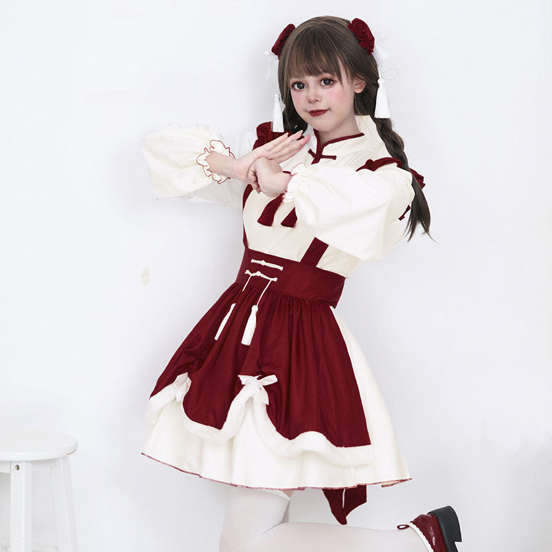 Sweet Red Buckle Tassel Lolita Maid Dress SpreePicky