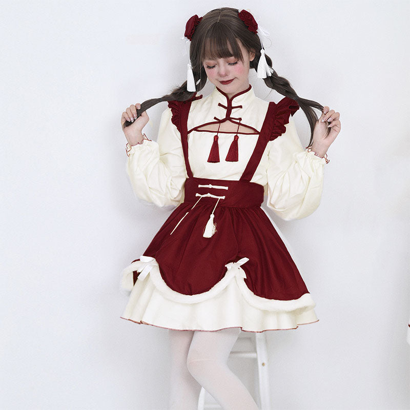 Sweet Red Buckle Tassel Lolita Maid Dress SpreePicky