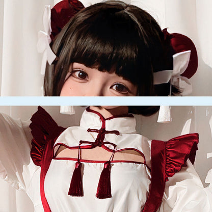 Sweet Red Buckle Tassel Lolita Maid Dress SpreePicky