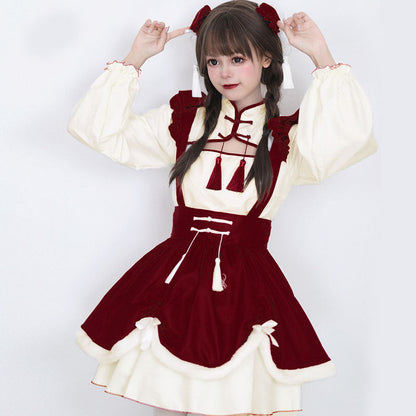 Sweet Red Buckle Tassel Lolita Maid Dress SpreePicky