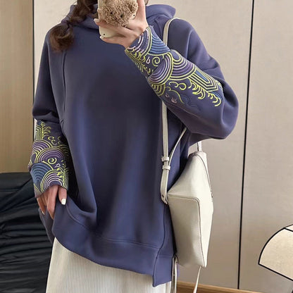 Casual Floral Embroidery Plush Loose Hoodie Modakawa