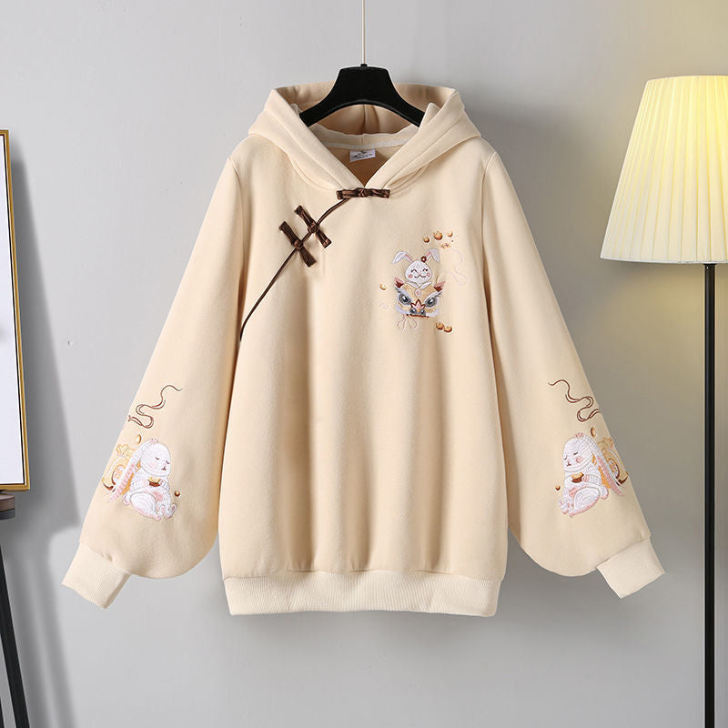 Casual Crane Embroideriy Sweater Hoodie Dragon Pattern Split Pants Modakawa