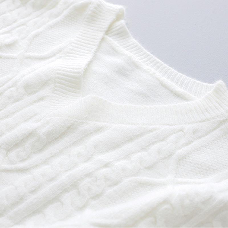 Elegant White Knit Sweater Vintage Embroidery Pleated Skirt Modakawa