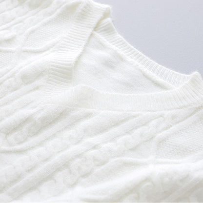 Elegant White Knit Sweater Vintage Embroidery Pleated Skirt Modakawa