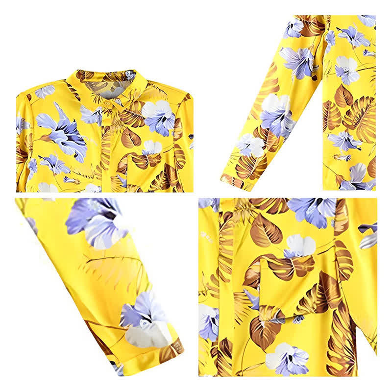 Yellow Flowers Printed Long Sleeve Shirt modakawa