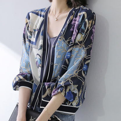 Retro Blue Bird Printed Shirt modakawa