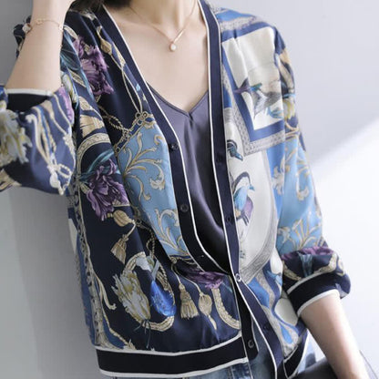 Retro Blue Bird Printed Shirt modakawa