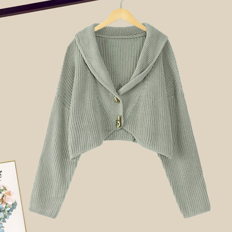 Chic Cardigan Sweater Flouncing Slip Dress Set modakawa