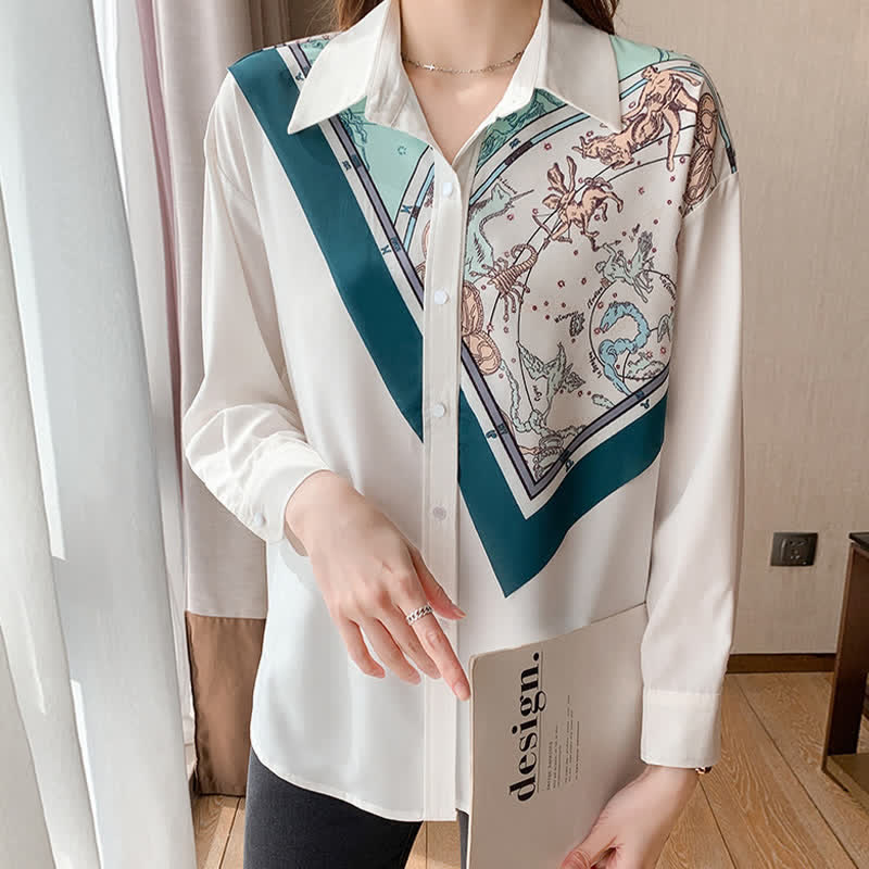 Patchwork Floral Printed Lapel Shirt modakawa