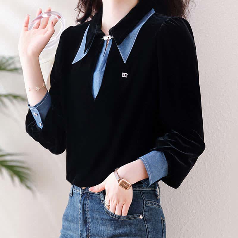 Black with Blue Collar Fake Lapel Shirt modakawa