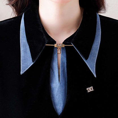 Black with Blue Collar Fake Lapel Shirt modakawa