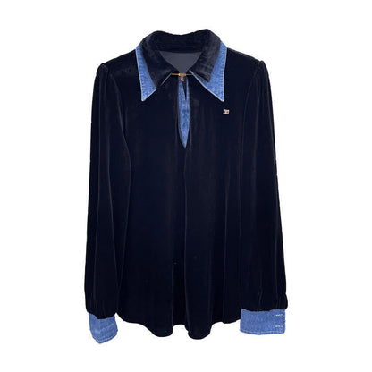 Black with Blue Collar Fake Lapel Shirt modakawa