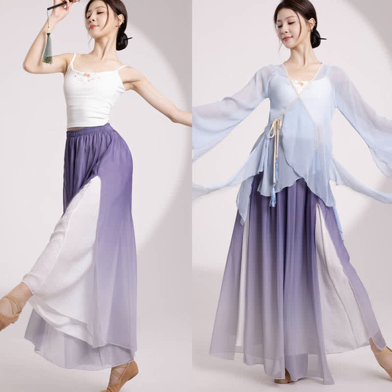 Gradient Color Chiffon Flowy Split Wide Leg Pants modakawa