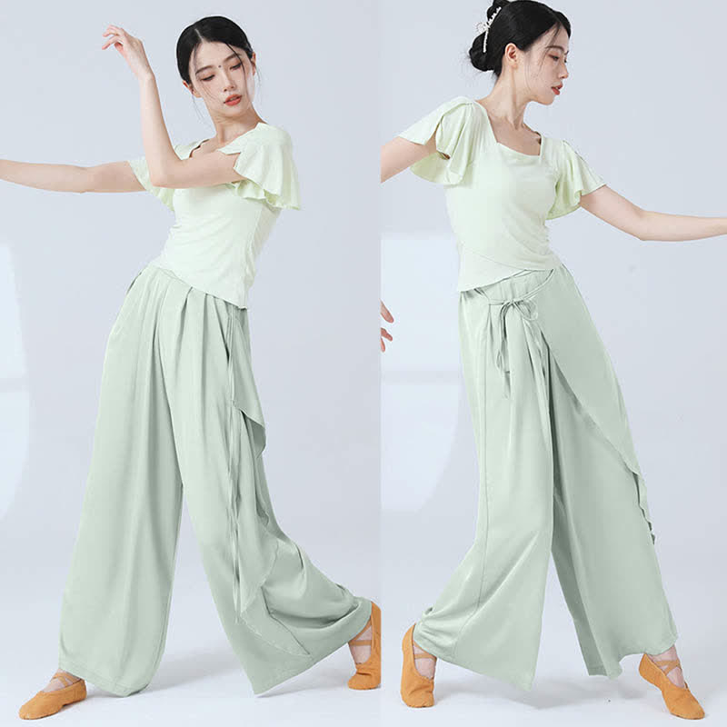 Flowy Silk Lace Up Wide Leg Pants modakawa