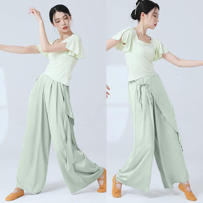 Flowy Silk Lace Up Wide Leg Pants modakawa