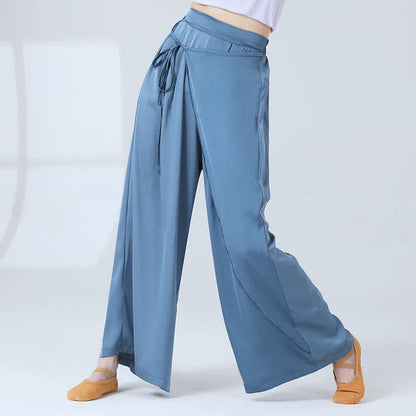 Flowy Silk Lace Up Wide Leg Pants modakawa