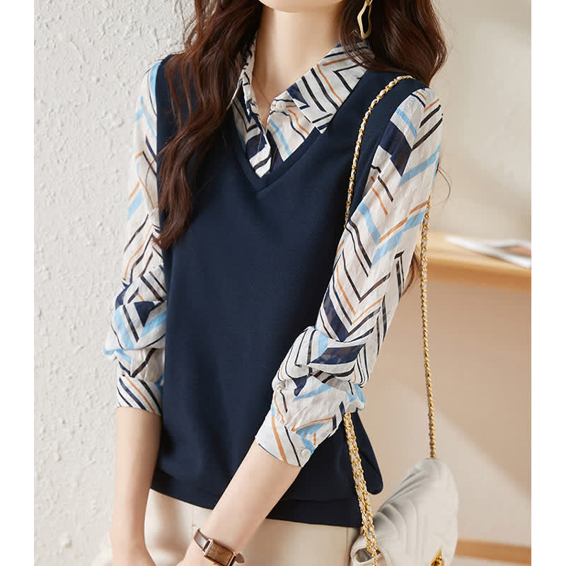 Chic Stripe Print Lapel Shirt modakawa