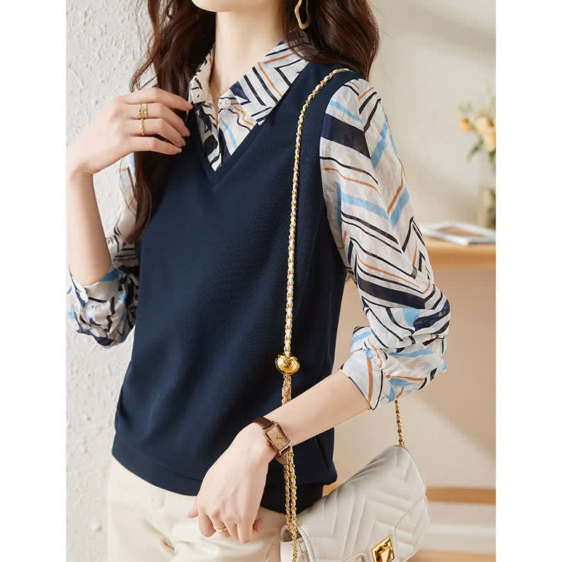 Chic Stripe Print Lapel Shirt modakawa