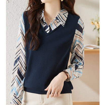 Chic Stripe Print Lapel Shirt modakawa