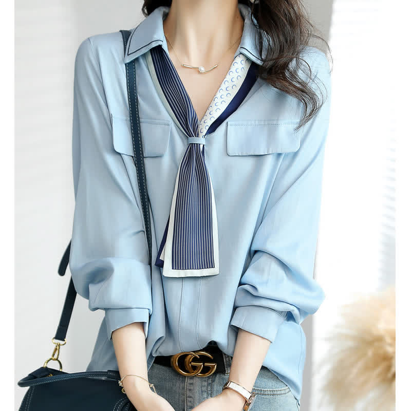 Chic V-neck with Tie Shirt modakawa