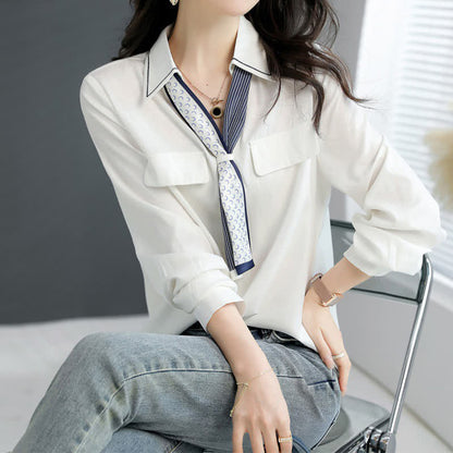 Chic V-neck with Tie Shirt modakawa