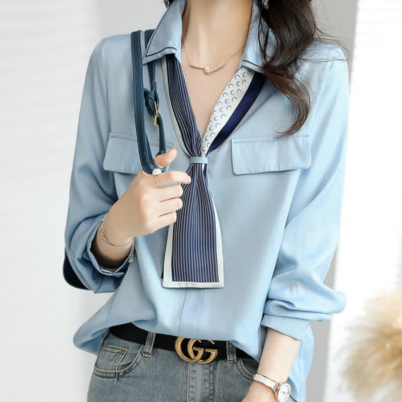 Chic V-neck with Tie Shirt modakawa