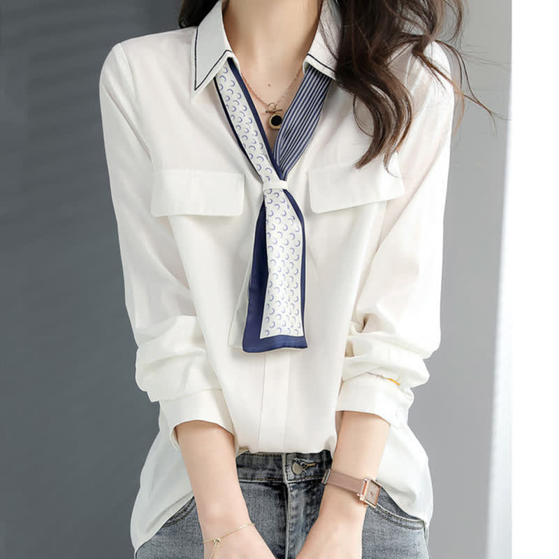 Chic V-neck with Tie Shirt modakawa