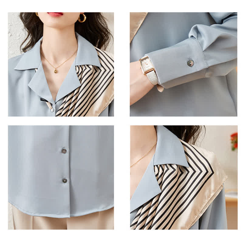 Chic Patchwork Long Sleeve Satin Shirt modakawa