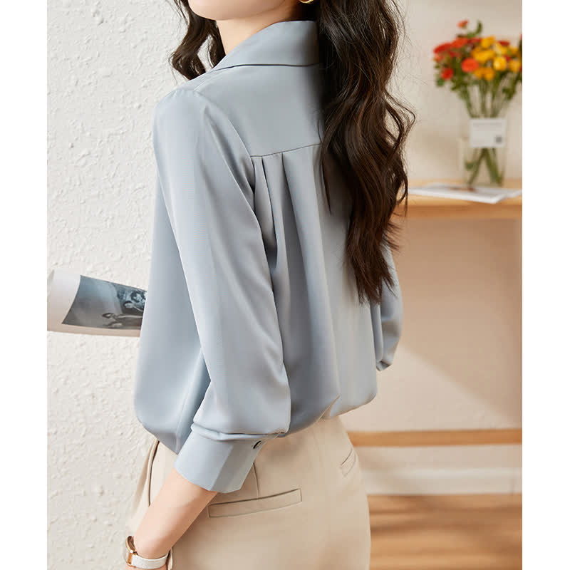 Chic Patchwork Long Sleeve Satin Shirt modakawa