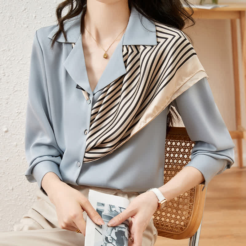 Chic Patchwork Long Sleeve Satin Shirt modakawa