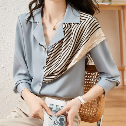 Chic Patchwork Long Sleeve Satin Shirt modakawa