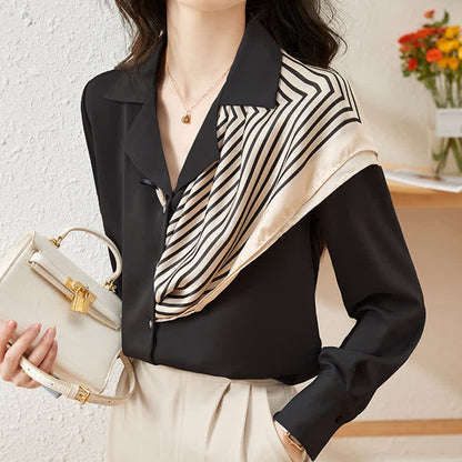 Chic Patchwork Long Sleeve Satin Shirt modakawa