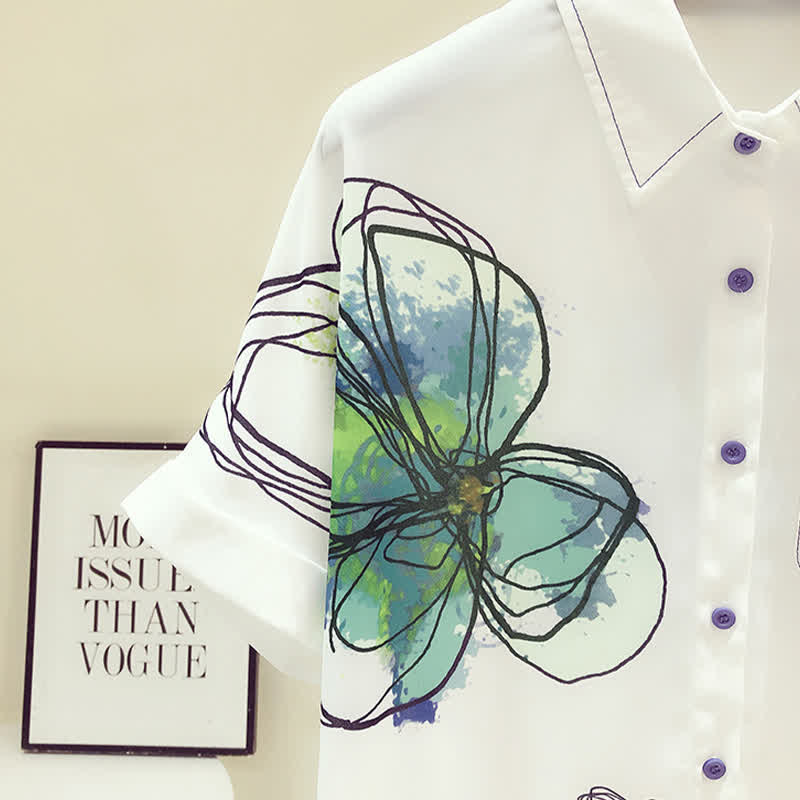 Floral Print Short Sleeve Lapel Shirt modakawa