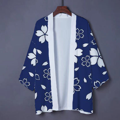 Blue Floral Cardigan Outerwear Kimono modakawa