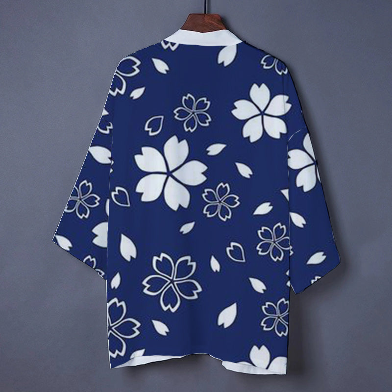 Blue Floral Cardigan Outerwear Kimono modakawa