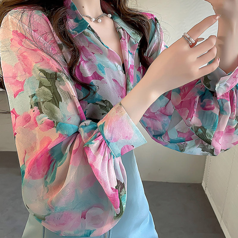 Fashion Flowers Colorful Long Sleeve Shirt modakawa