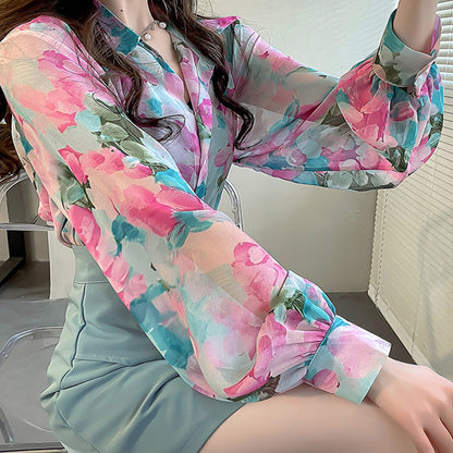 Fashion Flowers Colorful Long Sleeve Shirt modakawa