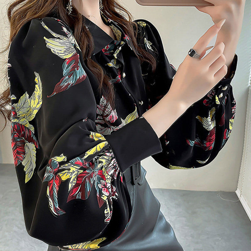 Plumage Black Long Sleeve Fashion Shirt modakawa