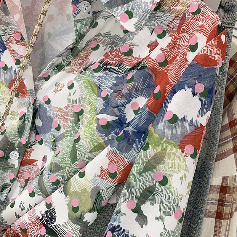 Colorful Floral Print Long Sleeve Shirt modakawa