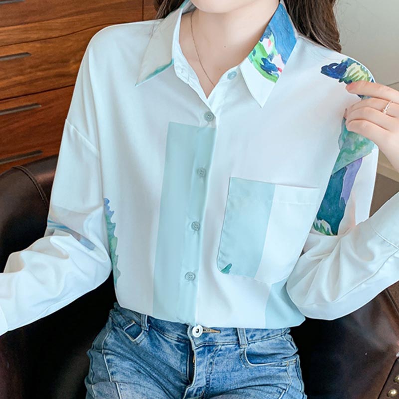 Color Block Long Sleeve Button Shirt modakawa